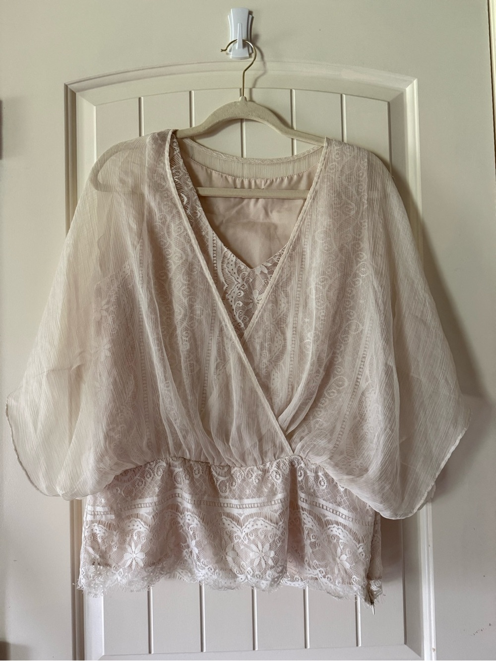Pleione Surplice Lace Trim Blouse